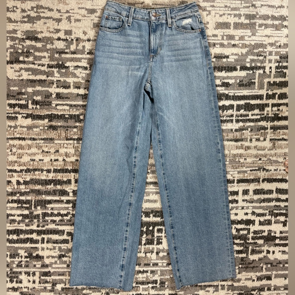 Guess 90s Boyfriend Highrise Wide Leg Lightly Distressed Blue Jeans - Picture 8 of 15